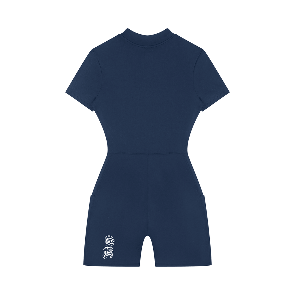 Navy Blue Quarter-Zip Short Sleeve Romper