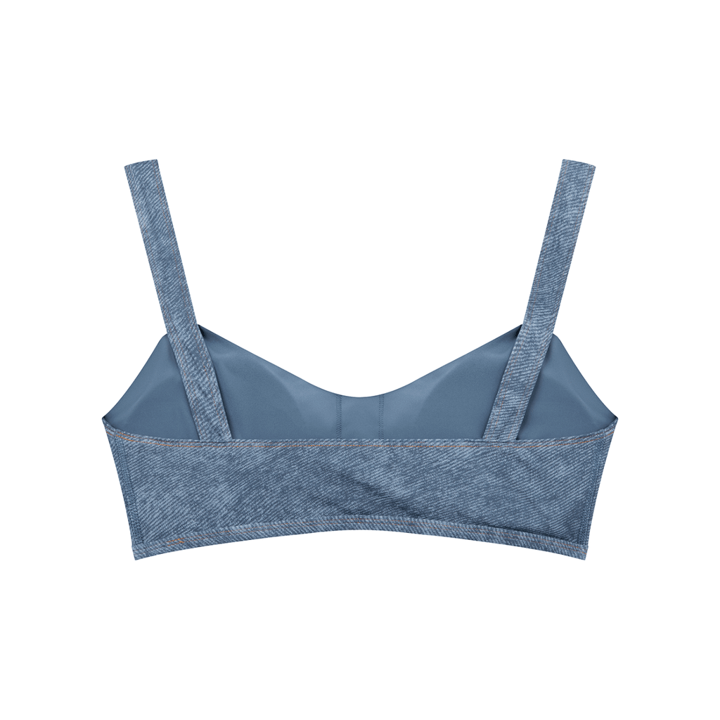 Light Blue Faux Denim Sports Bra