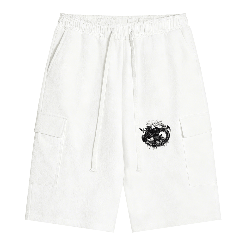 White Unisex Drawstring Cargo Shorts