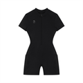 Black Quarter-Zip Short Sleeve Romper