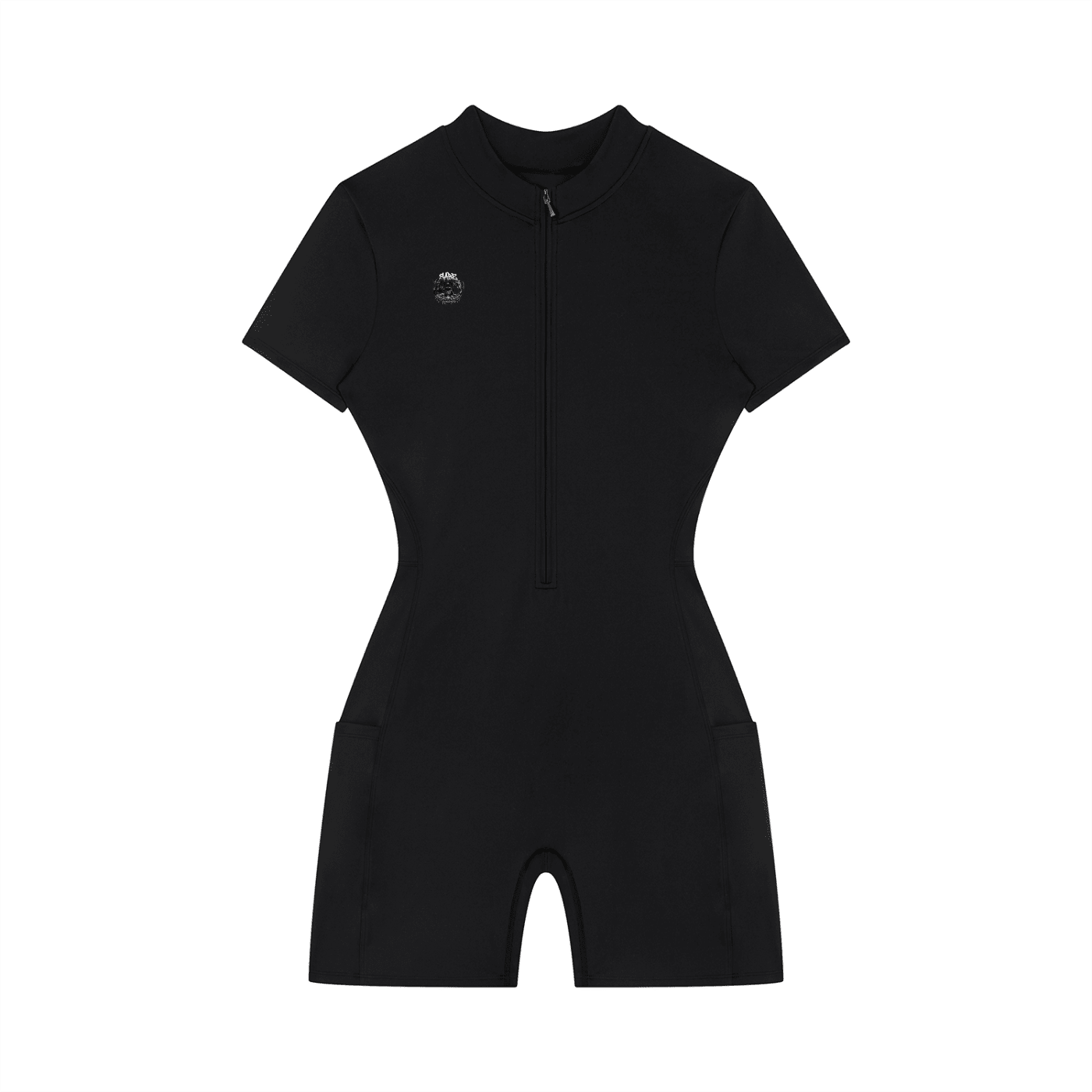 Black Quarter-Zip Short Sleeve Romper
