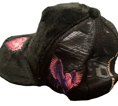 Black Faux Fur Cap