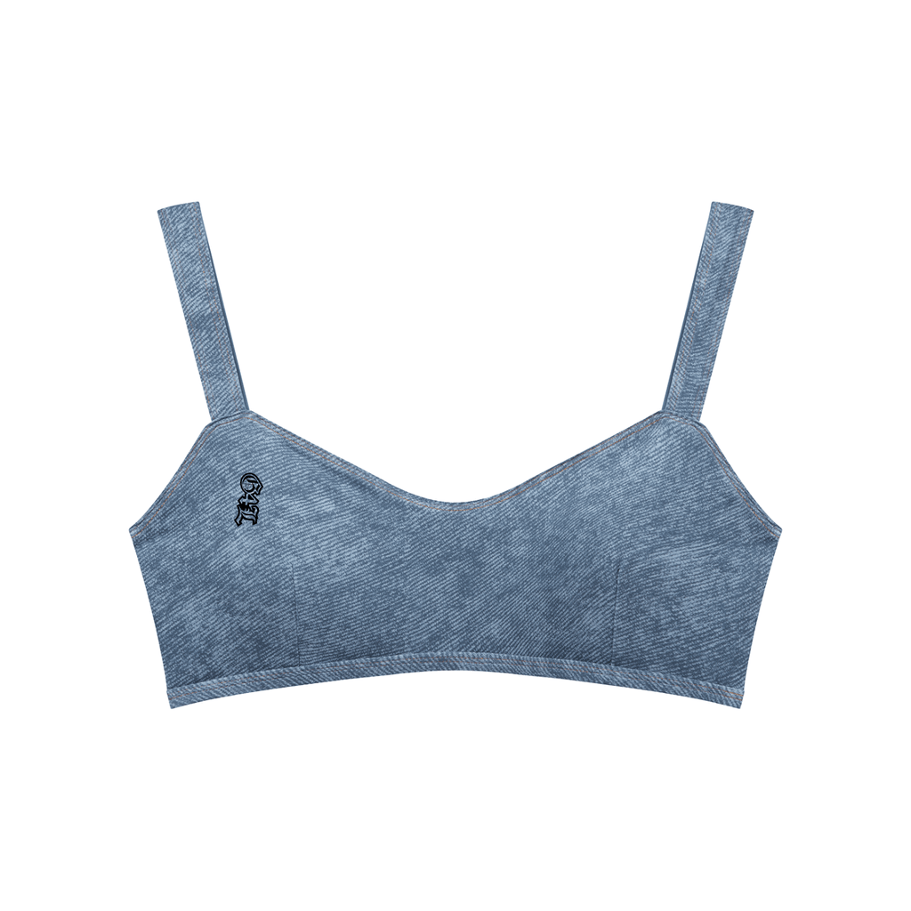 Light Blue Faux Denim Sports Bra