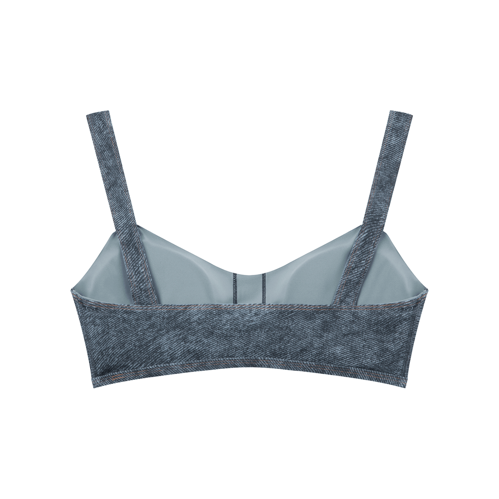 Jean Blue Faux Denim Sports Bra