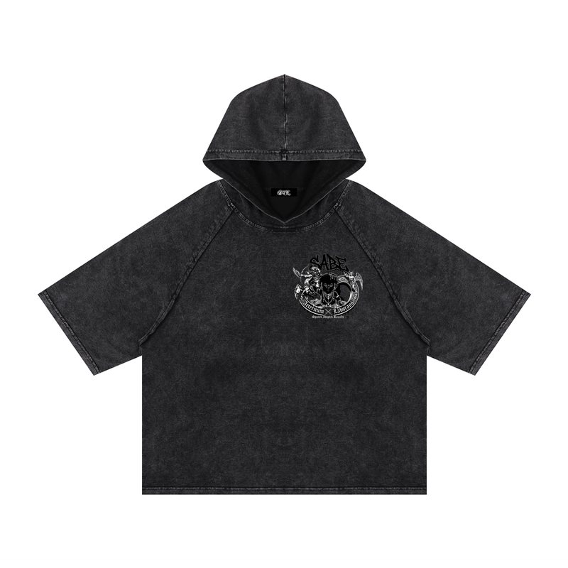 Black Snow Washed Hooded Boxy T-Shirt