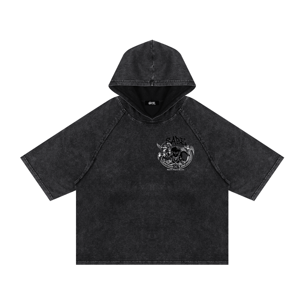 Black Snow Washed Hooded Boxy T-Shirt