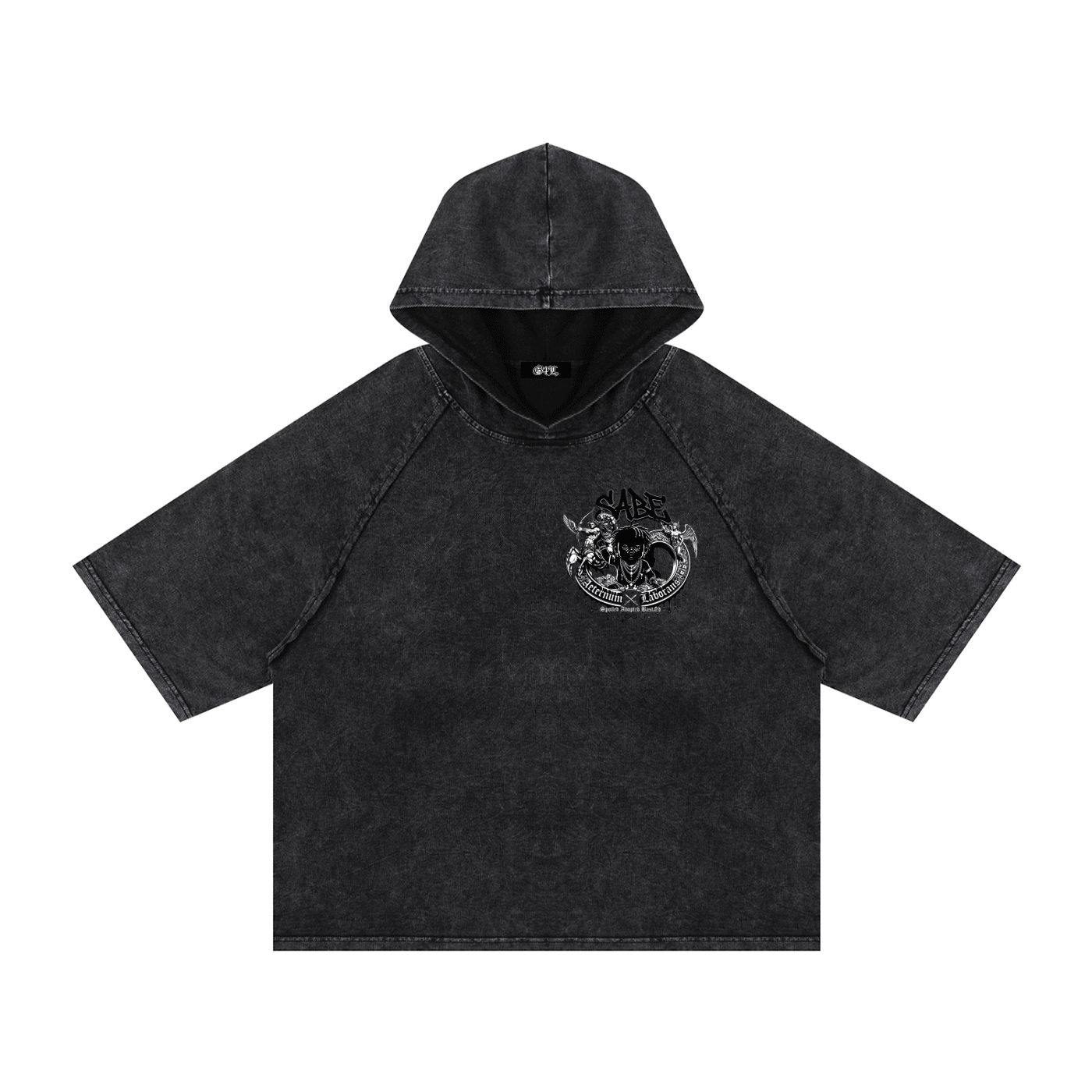 Black Snow Washed Hooded Boxy T-Shirt
