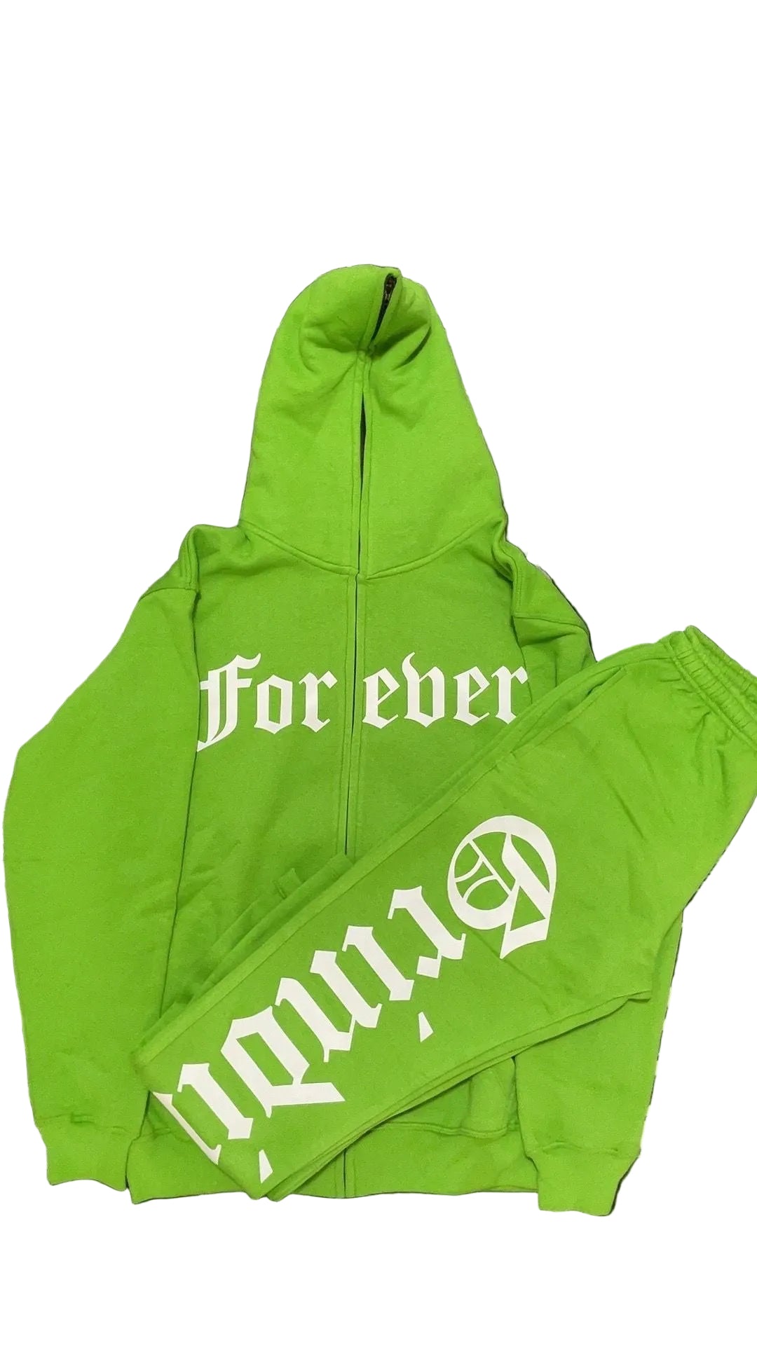 Lime Green Zip Hoodie and Stacked Pants Outfit Set