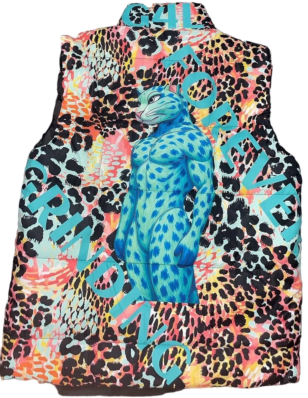 Teal Leopard Puffer Vest