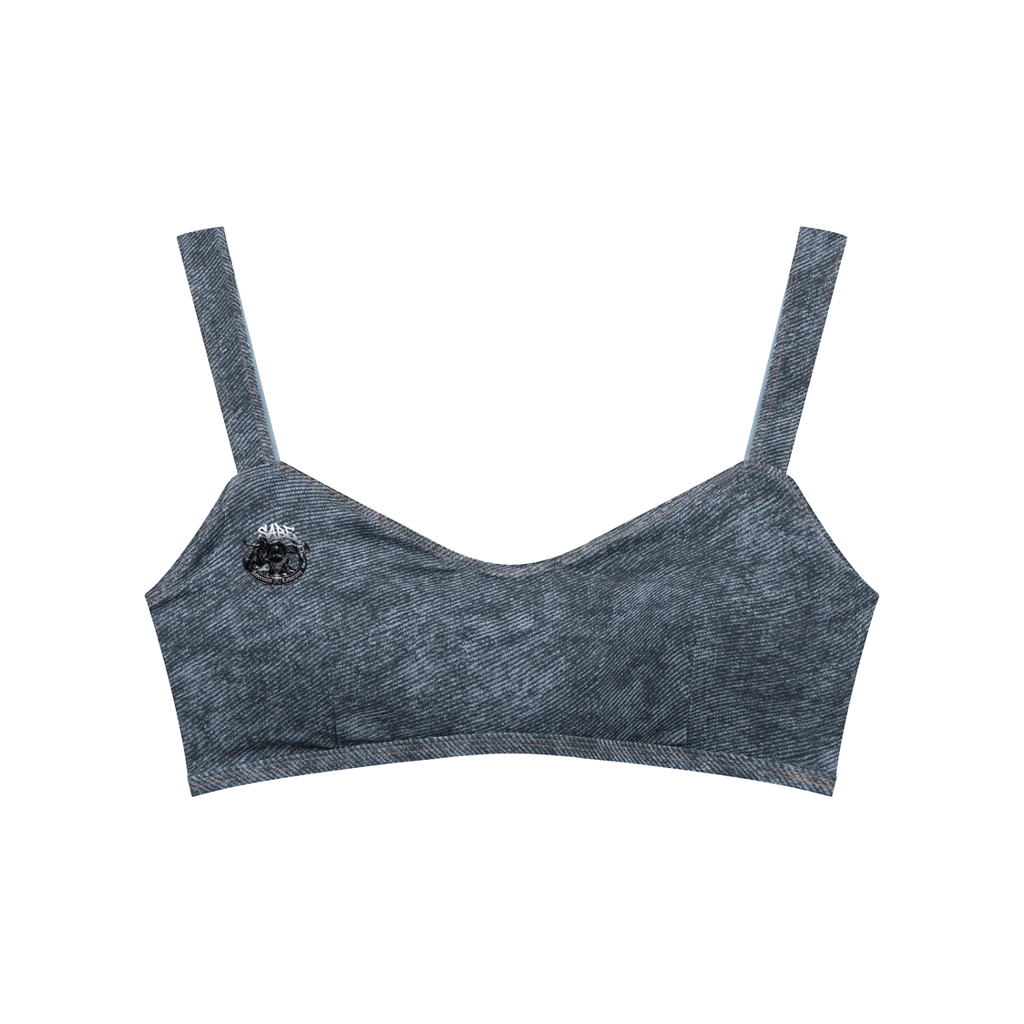 Jean Blue Faux Denim Sports Bra