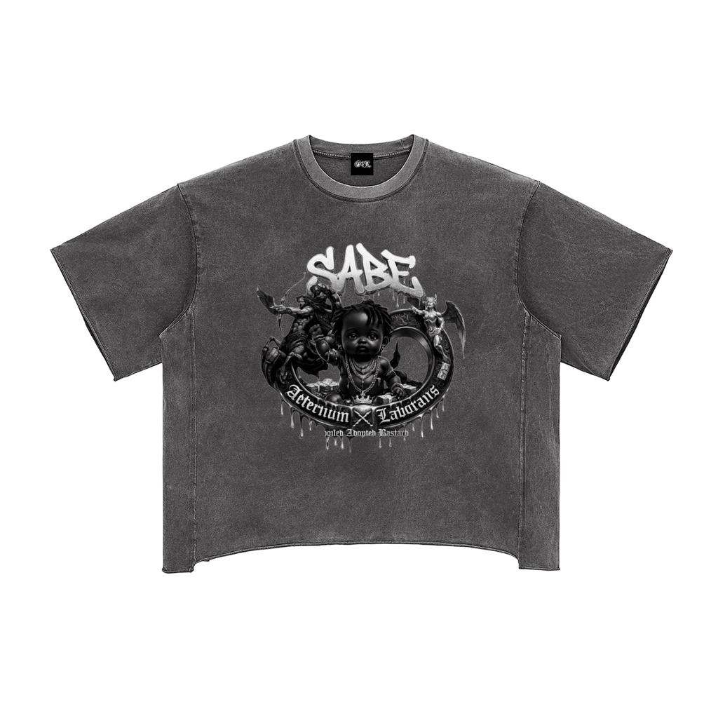 Grey Raw Edge Snow Washed Boxy T-Shirt