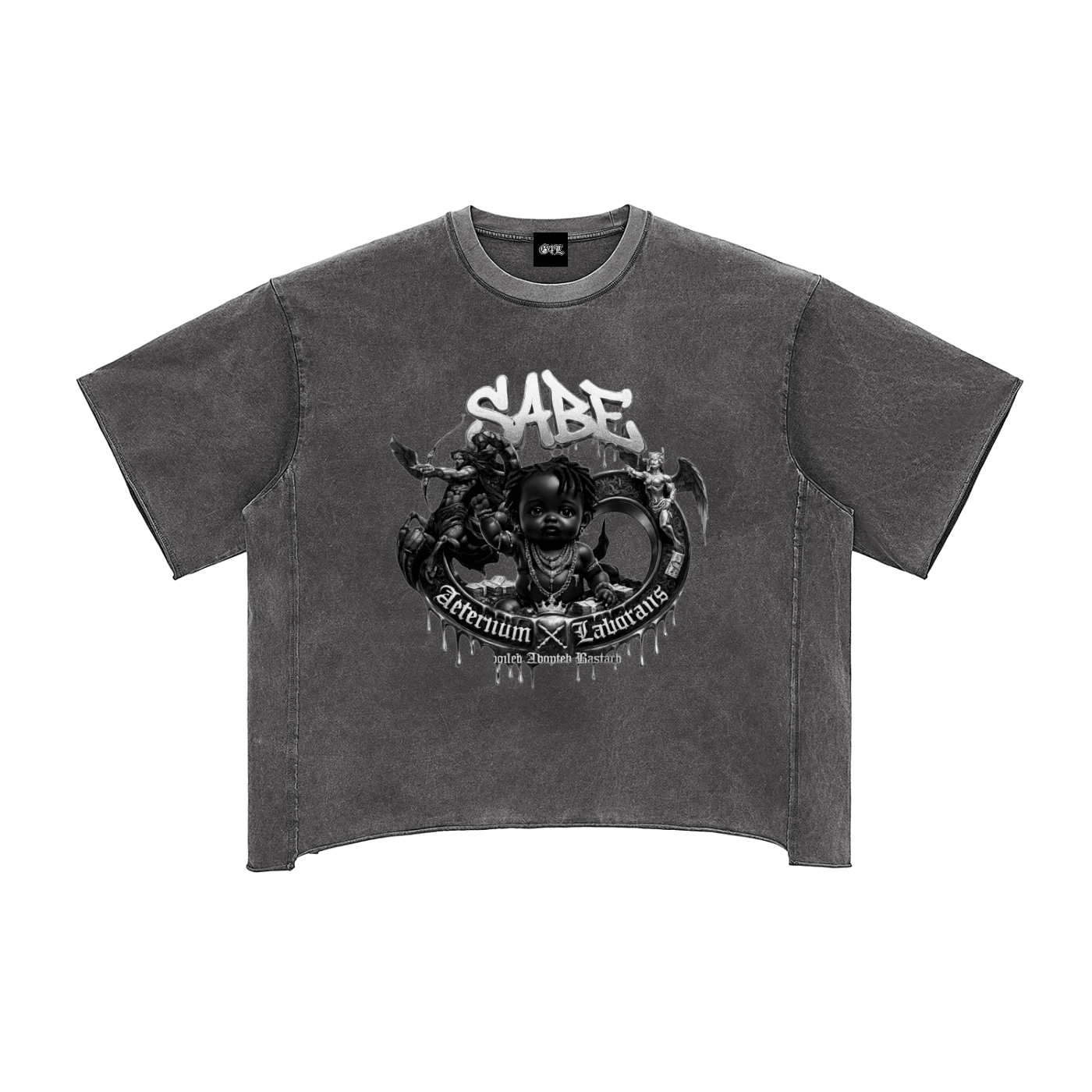 Grey Raw Edge Snow Washed Boxy T-Shirt