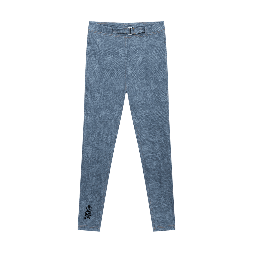 Light Blue Faux Denim Zip-Fly Leggings