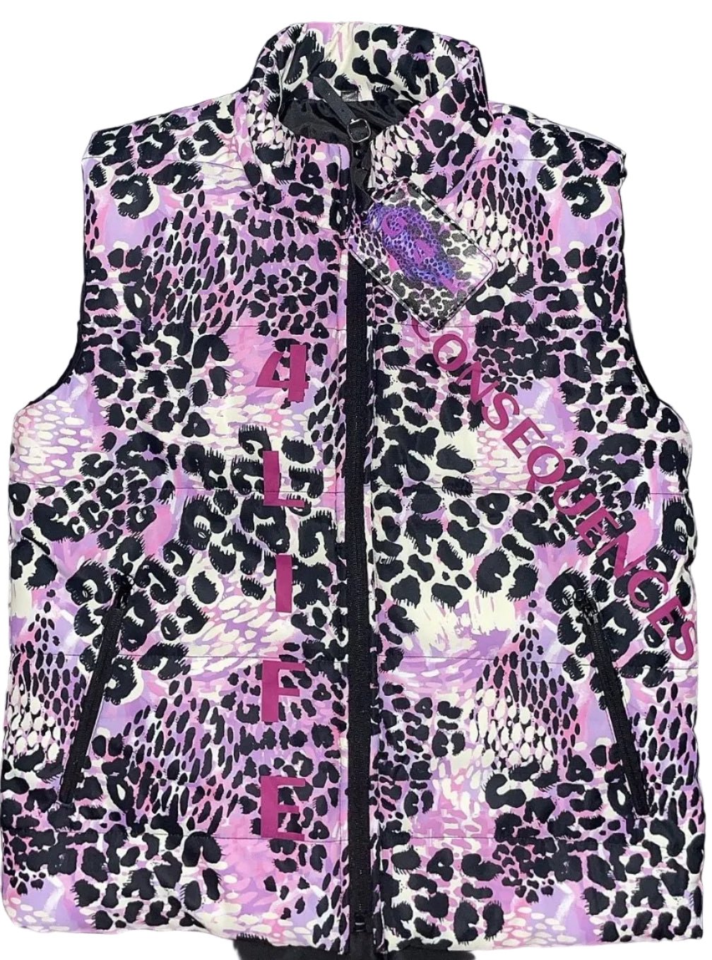 Purple Leopard Print Puffer Vest