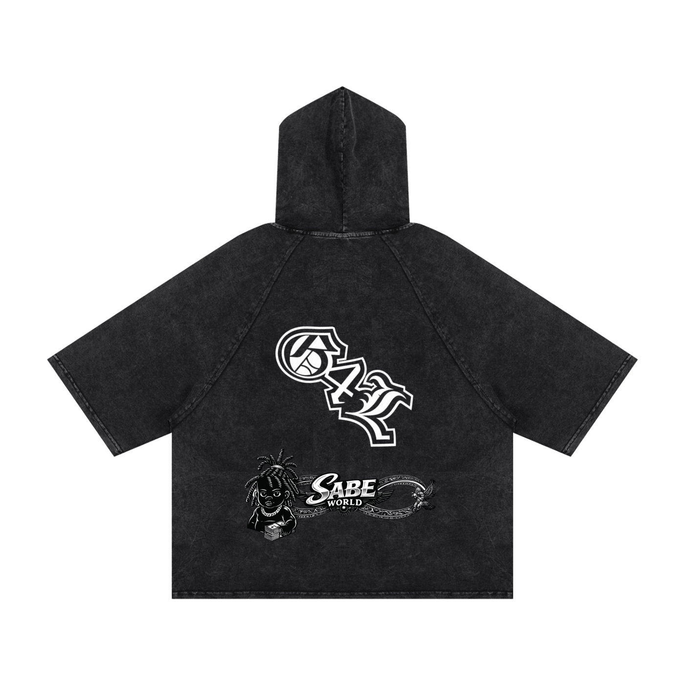 Black Snow Washed Hooded Boxy T-Shirt