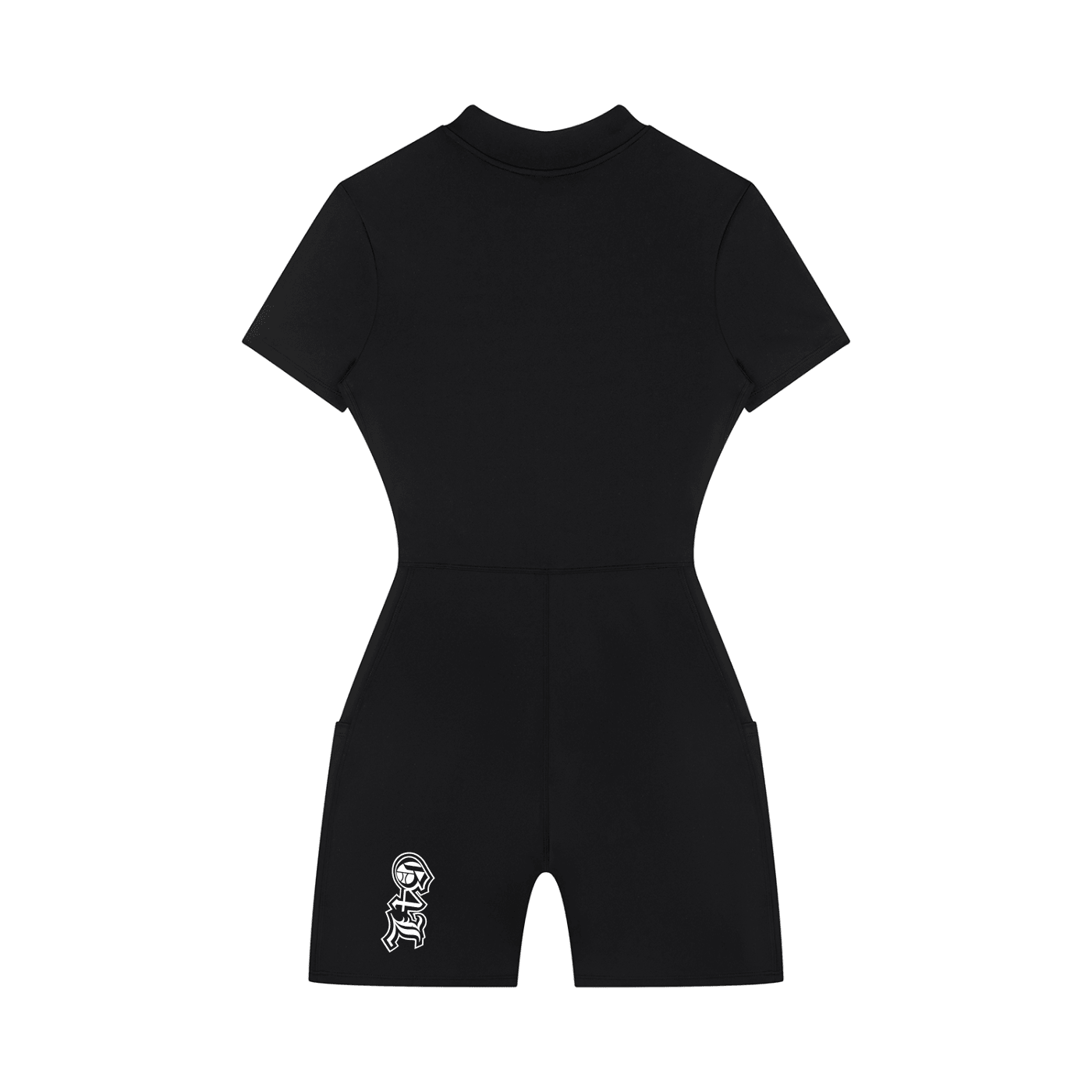Black Quarter-Zip Short Sleeve Romper