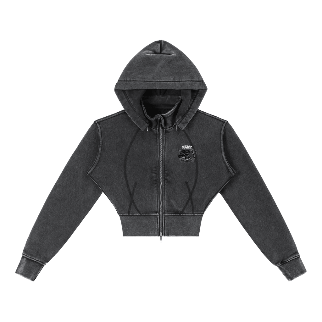 Black Vintage Washed Cropped Fleece Hoodie