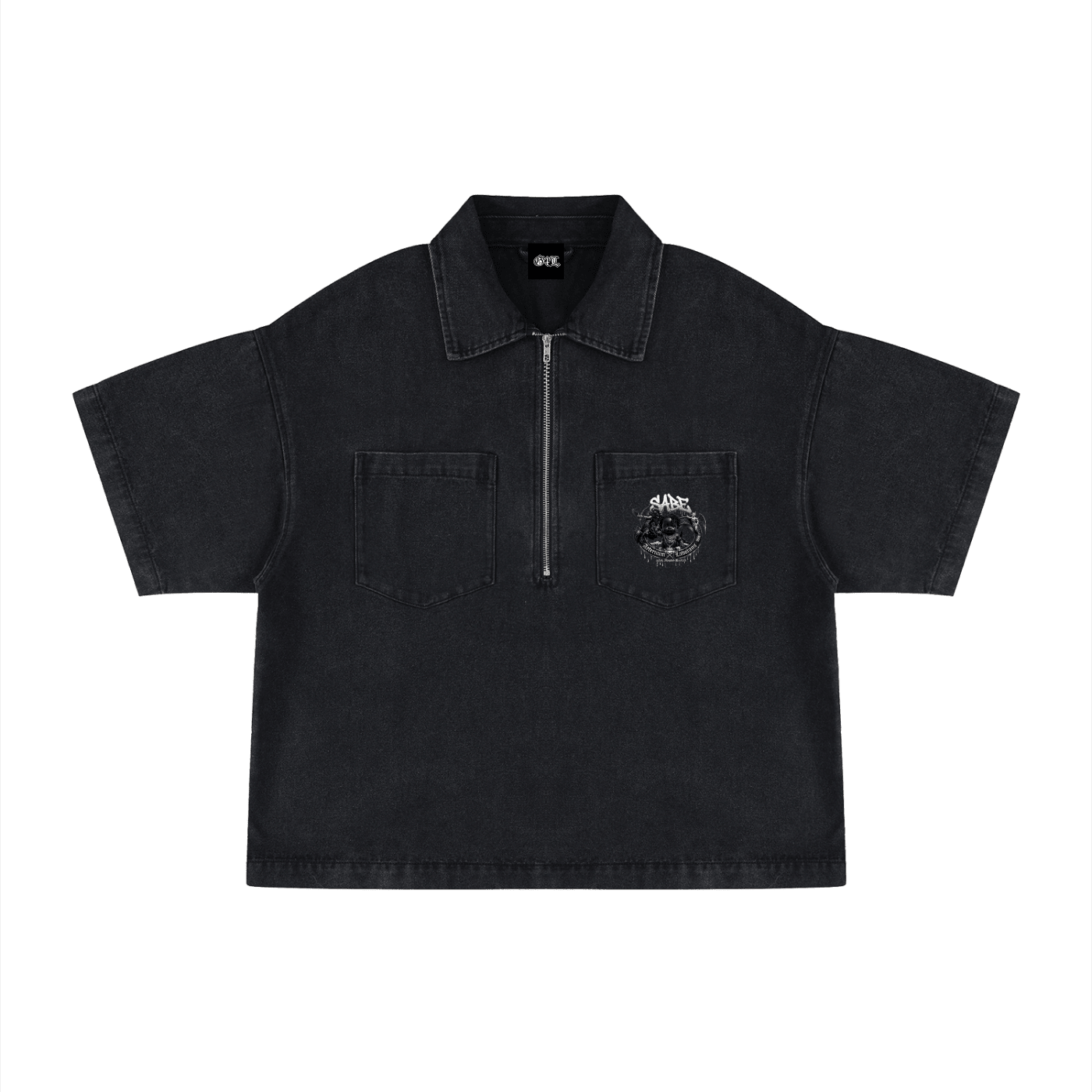 Unisex Vintage Wash Boxy Quarter-Zip Denim Shirt