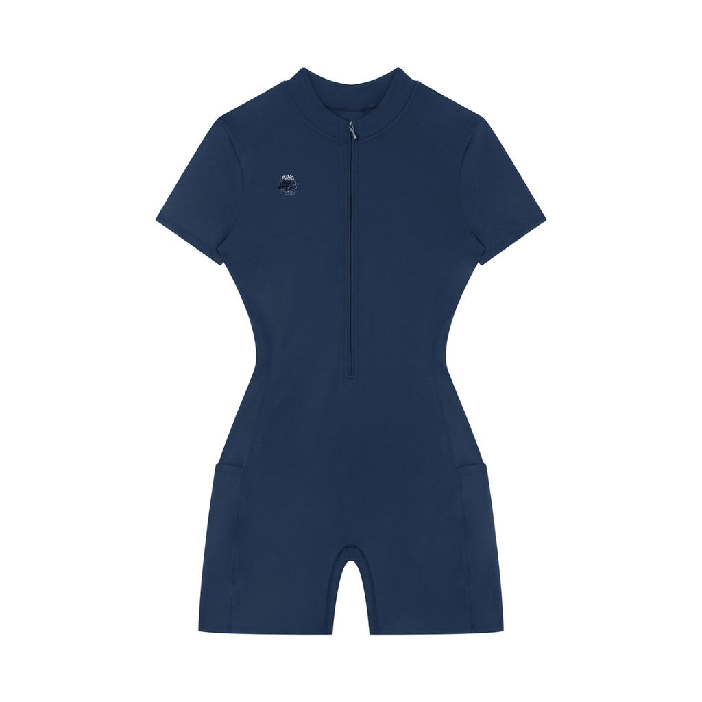 Navy Blue Quarter-Zip Short Sleeve Romper