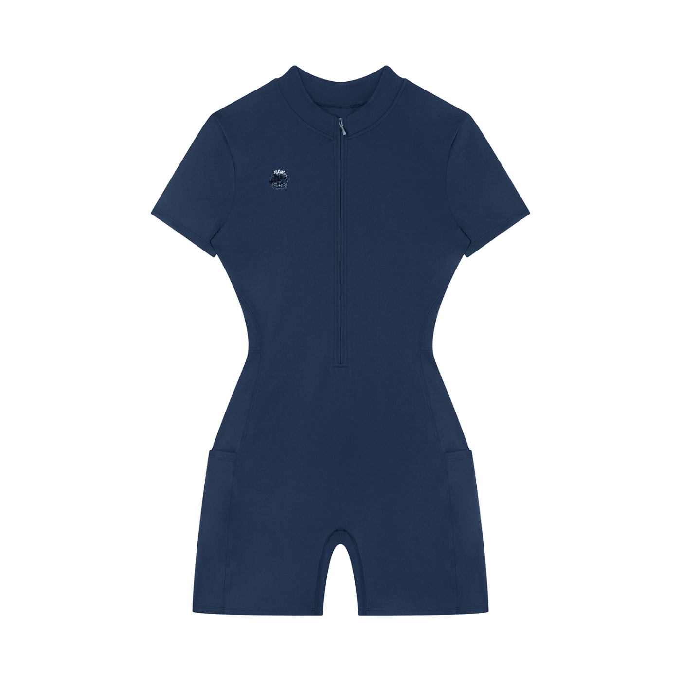 Navy Blue Quarter-Zip Short Sleeve Romper