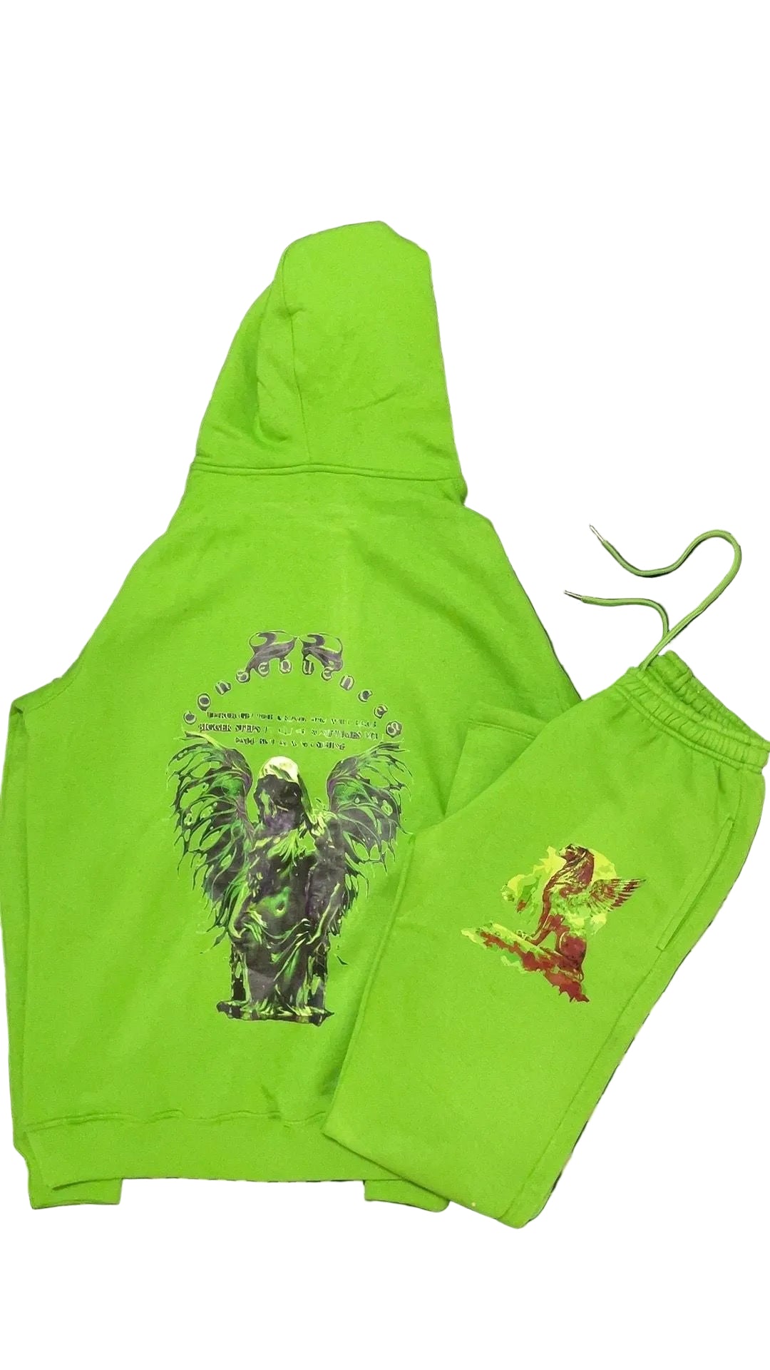 Lime Green Zip Hoodie and Stacked Pants Outfit Set