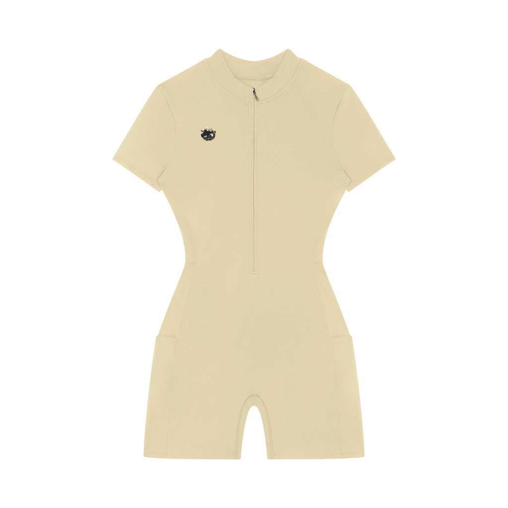 Apricot Quarter-Zip Short Sleeve Romper