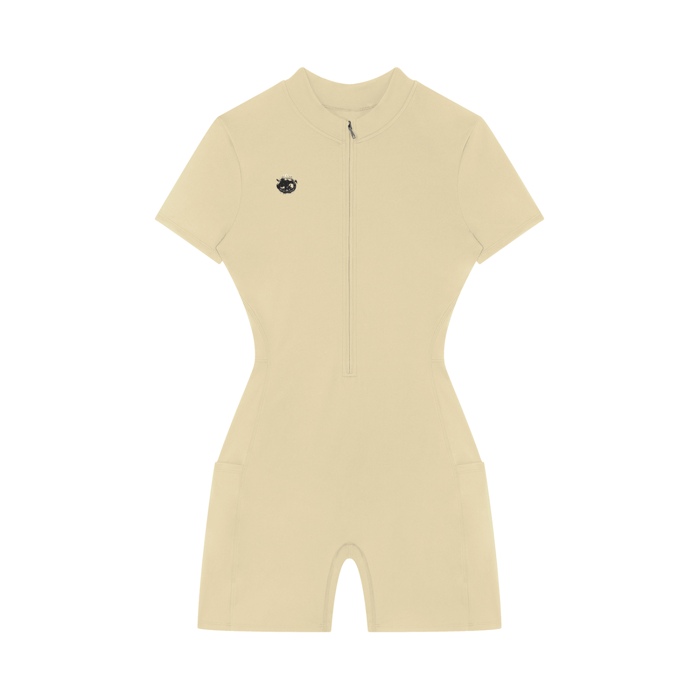 Apricot Quarter-Zip Short Sleeve Romper