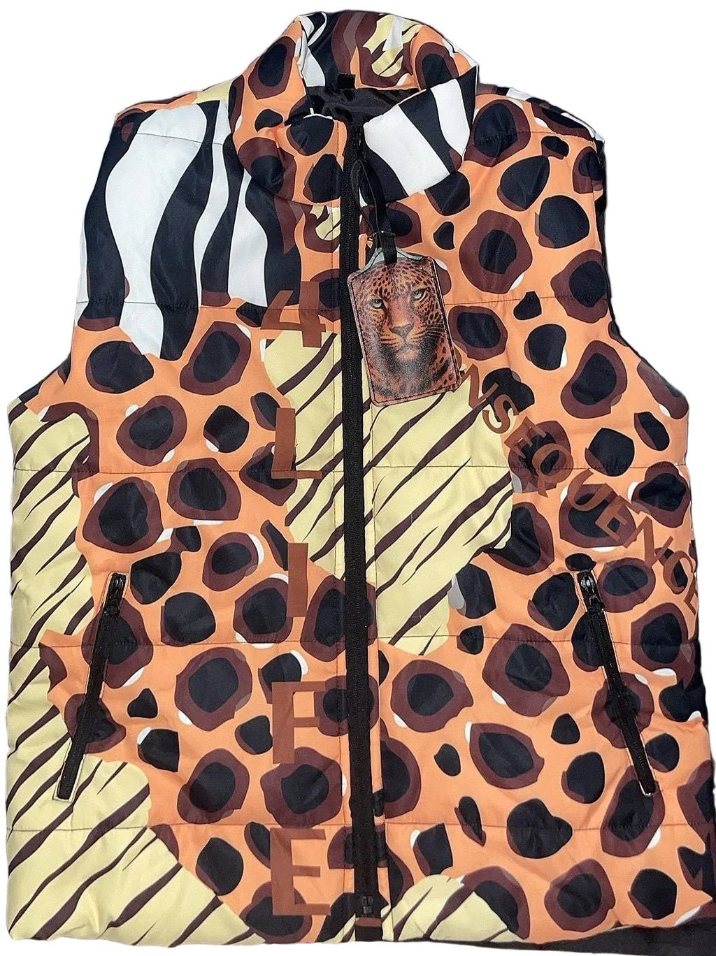 Brown Leopard Print Puffer Vest