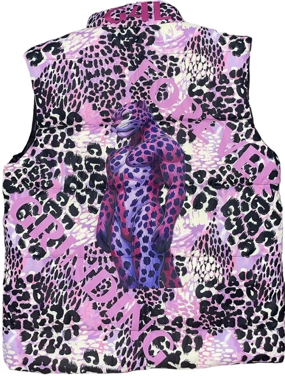 Purple Leopard Print Puffer Vest