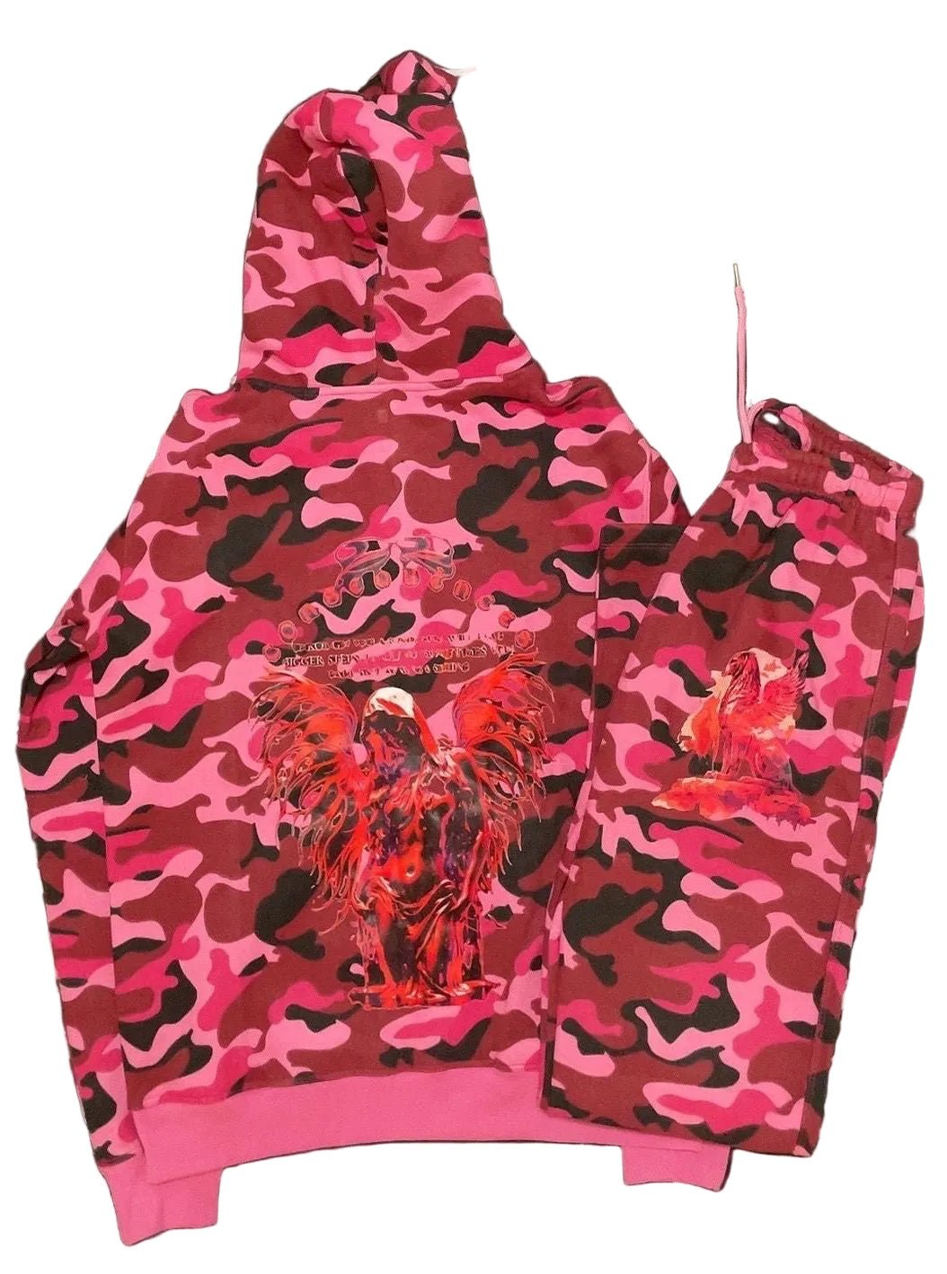 Pink Camouflage Zip Hoodie and Stacked Pants Outfit Set