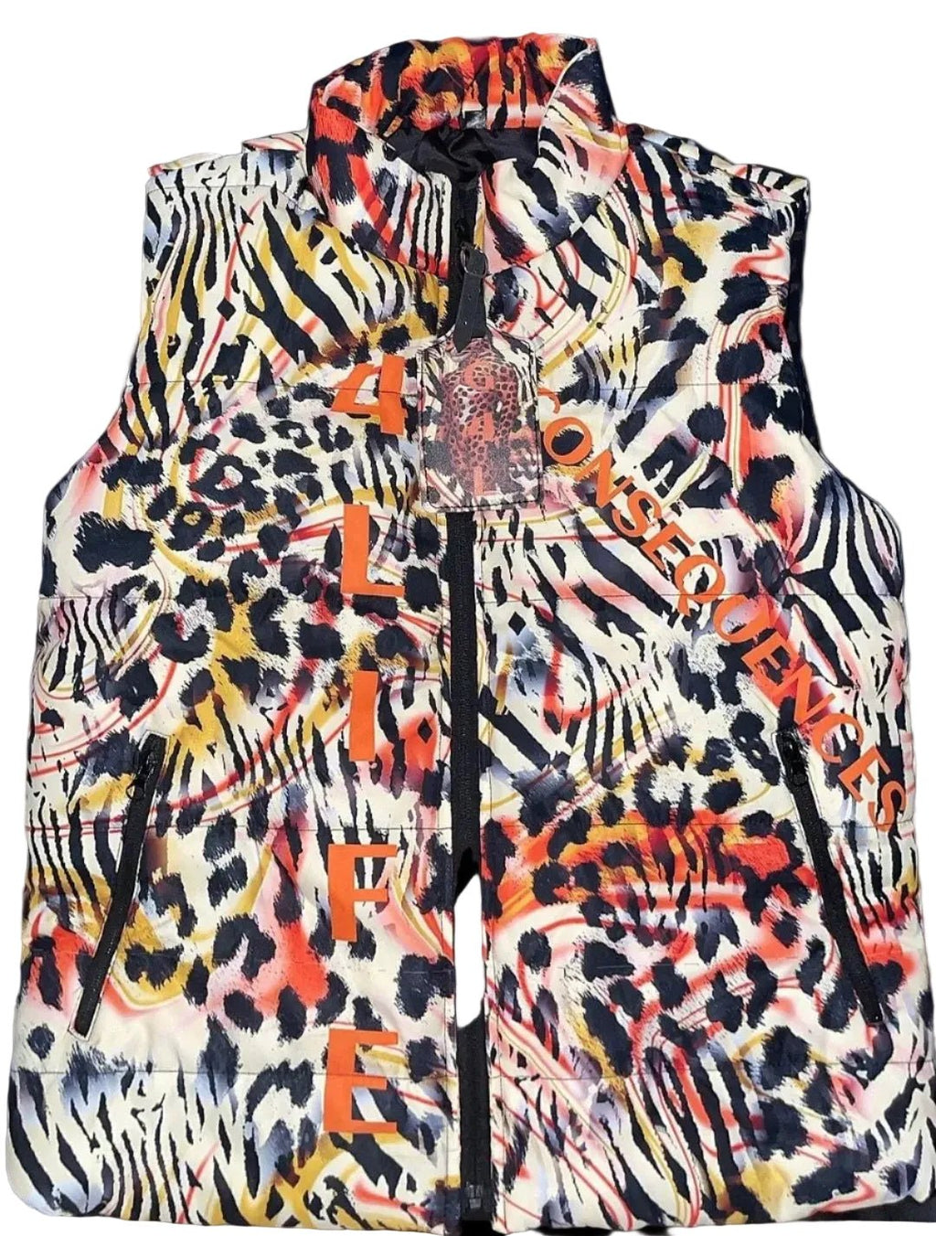 Multi Color Leopard Print Puffer Vest