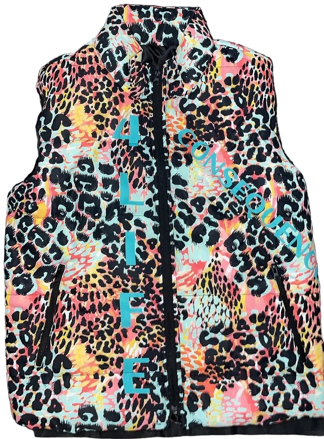 Teal Leopard Puffer Vest