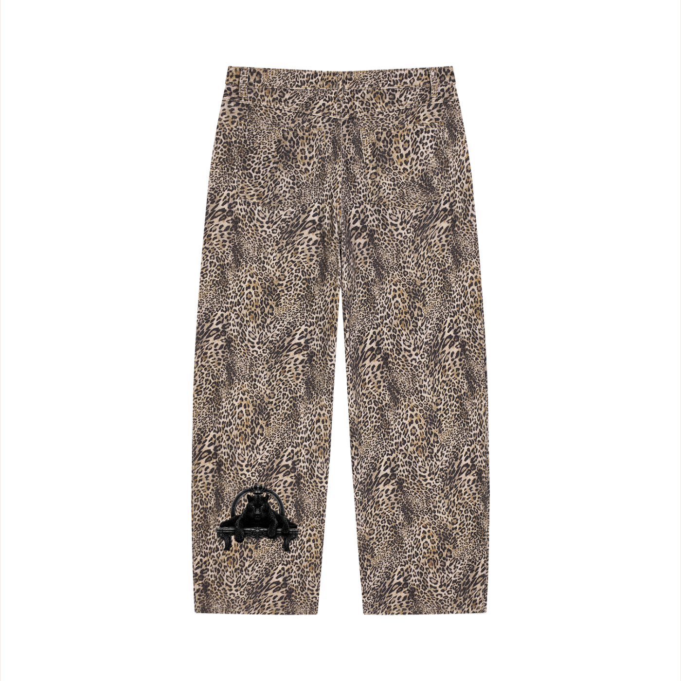Unisex Vintage Wash Leopard Wide Leg Jeans