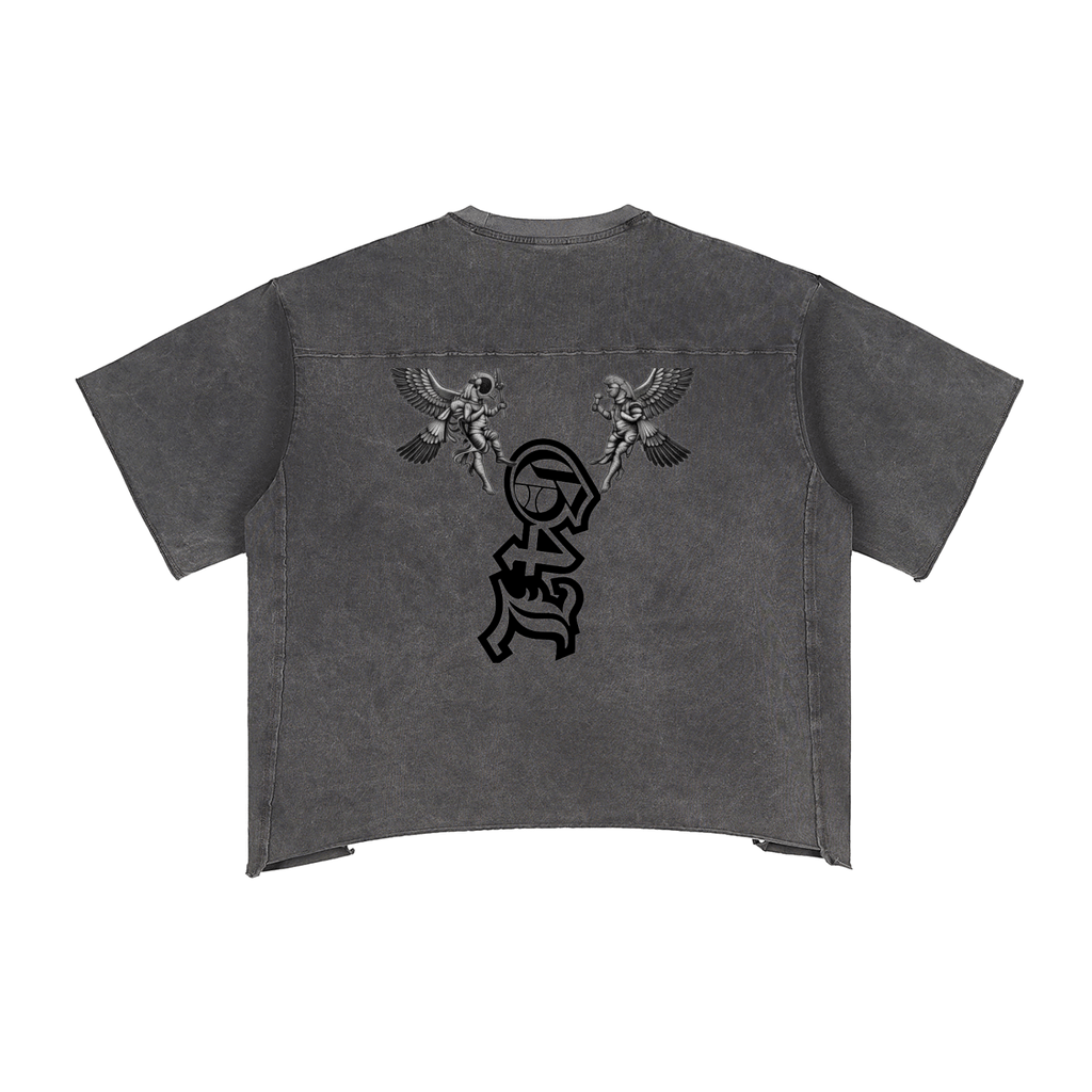 Grey Raw Edge Snow Washed Boxy T-Shirt