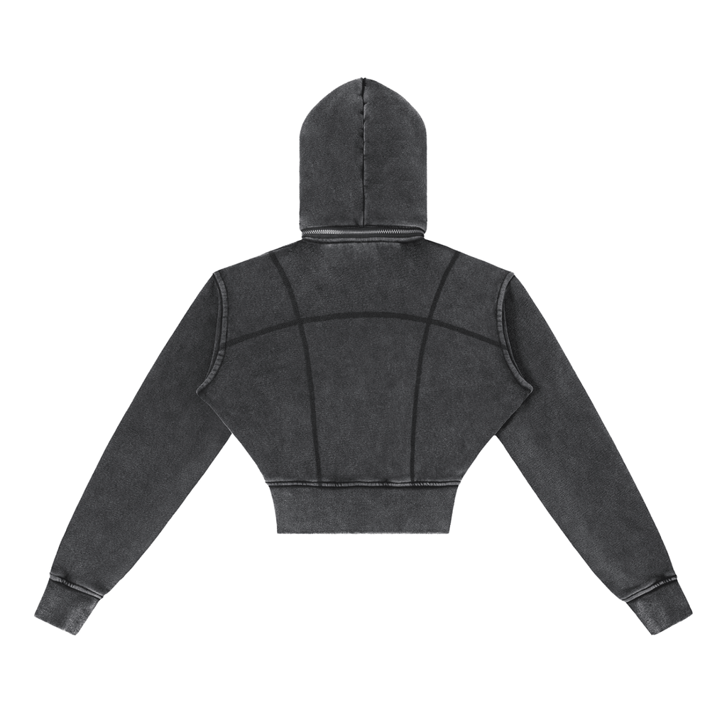 Black Vintage Washed Cropped Fleece Hoodie