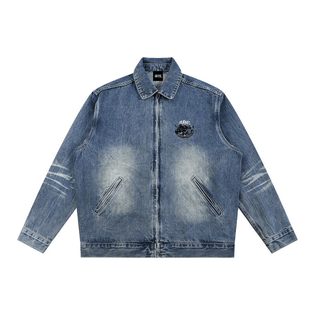Vintage Wash Zip Up Denim Jacket