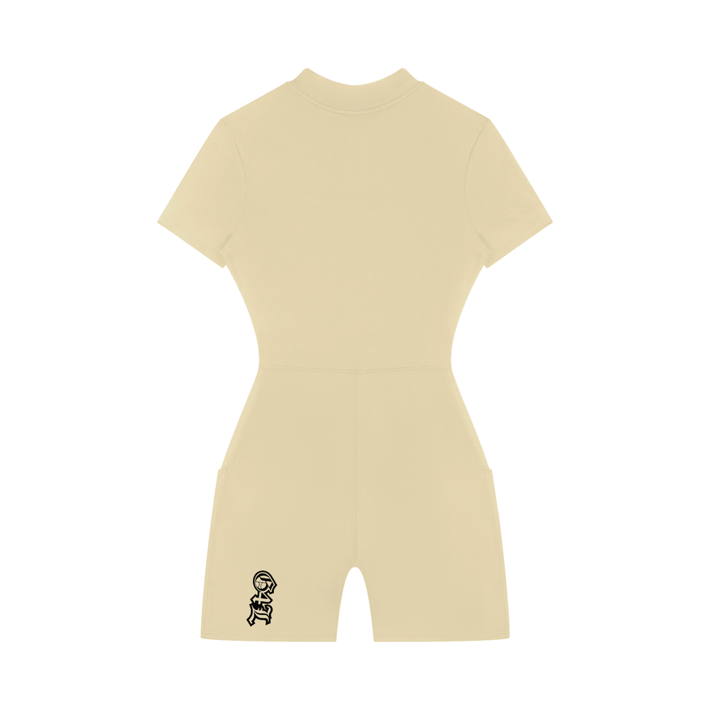Apricot Quarter-Zip Short Sleeve Romper