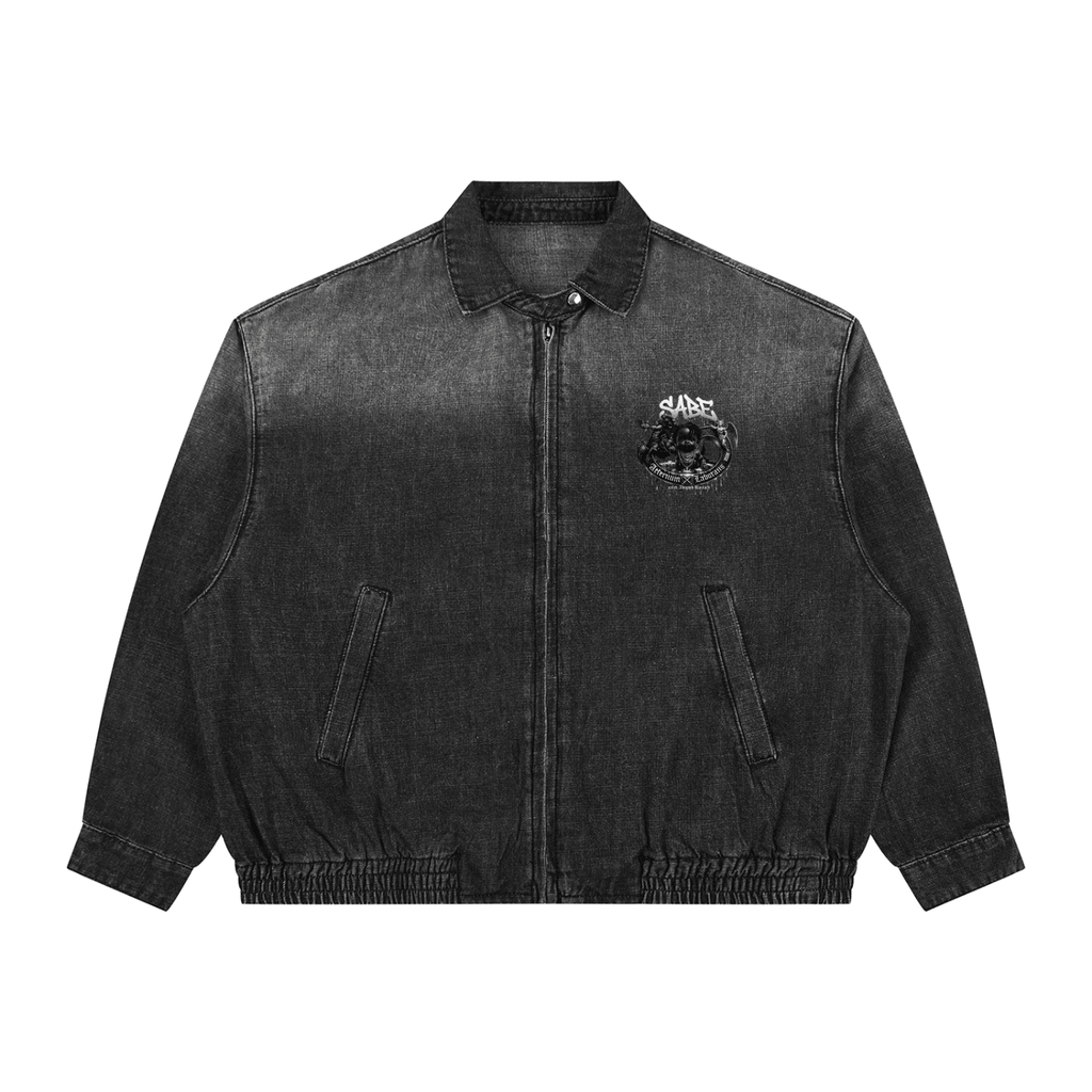 Unisex Vintage Wash Full-Zip Denim Jacket