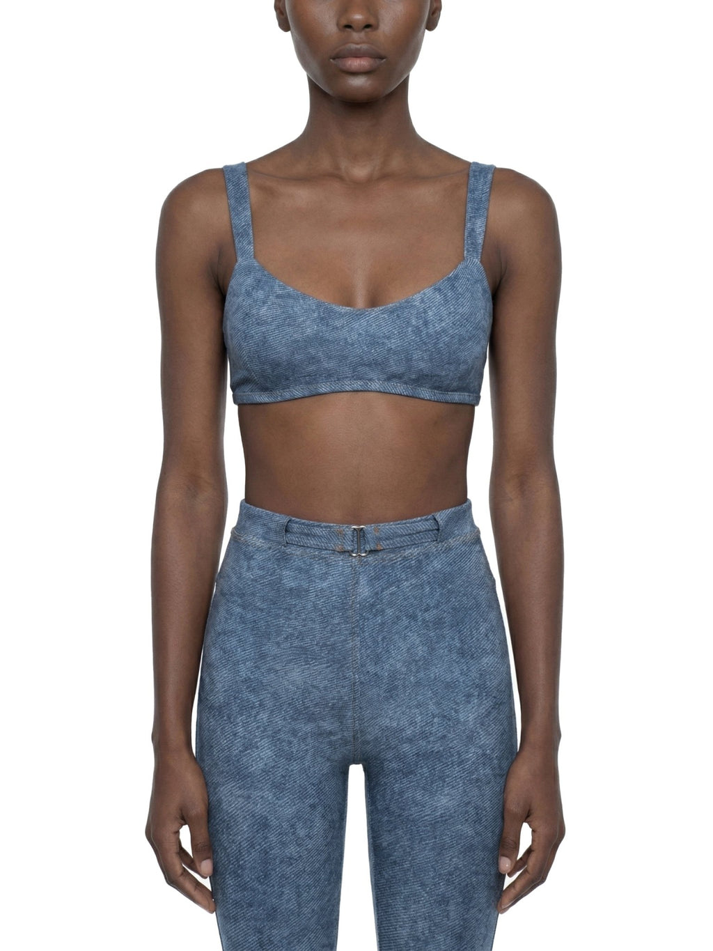 Light Blue Faux Denim Sports Bra