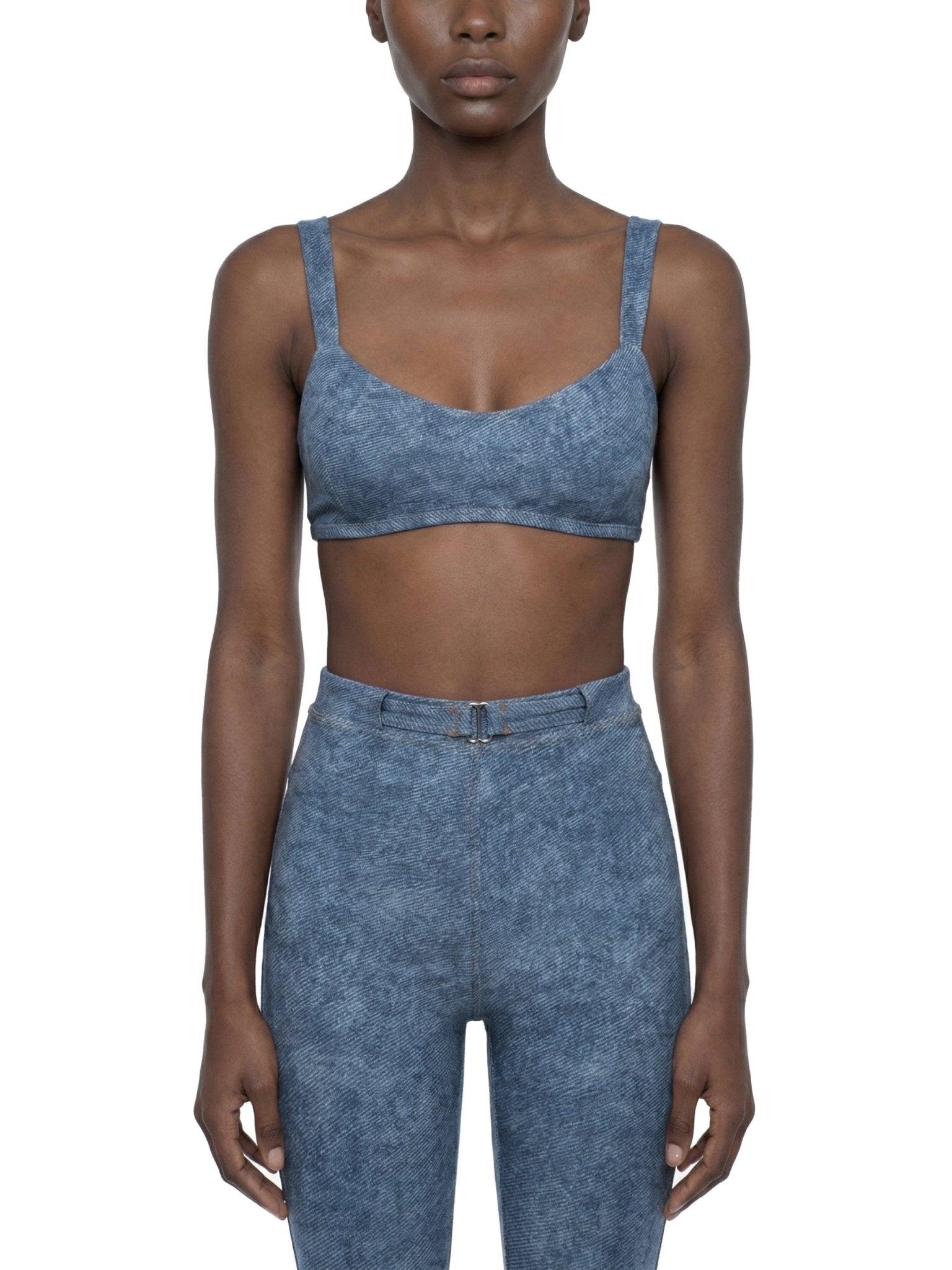 Light Blue Faux Denim Sports Bra