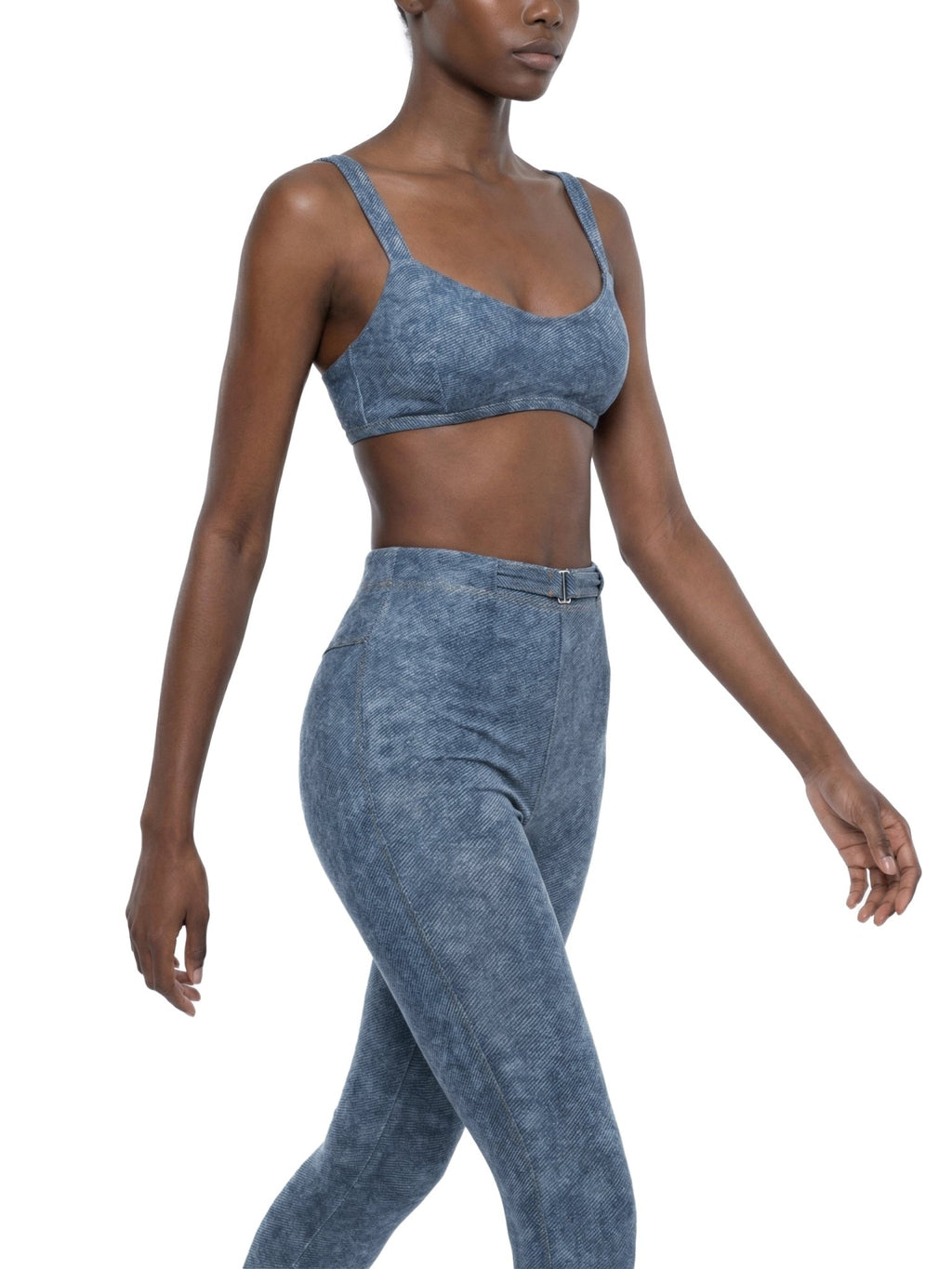 Light Blue Faux Denim Sports Bra