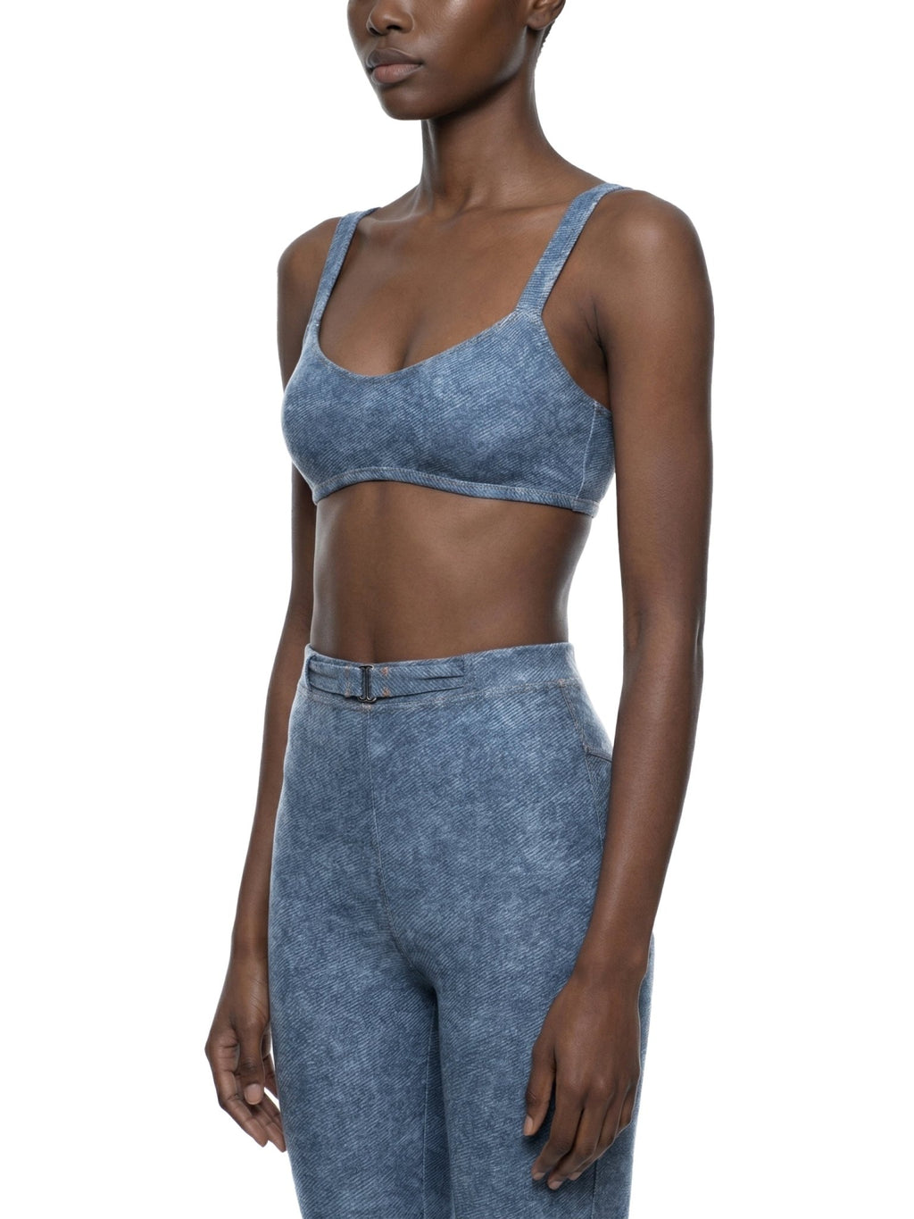 Light Blue Faux Denim Sports Bra