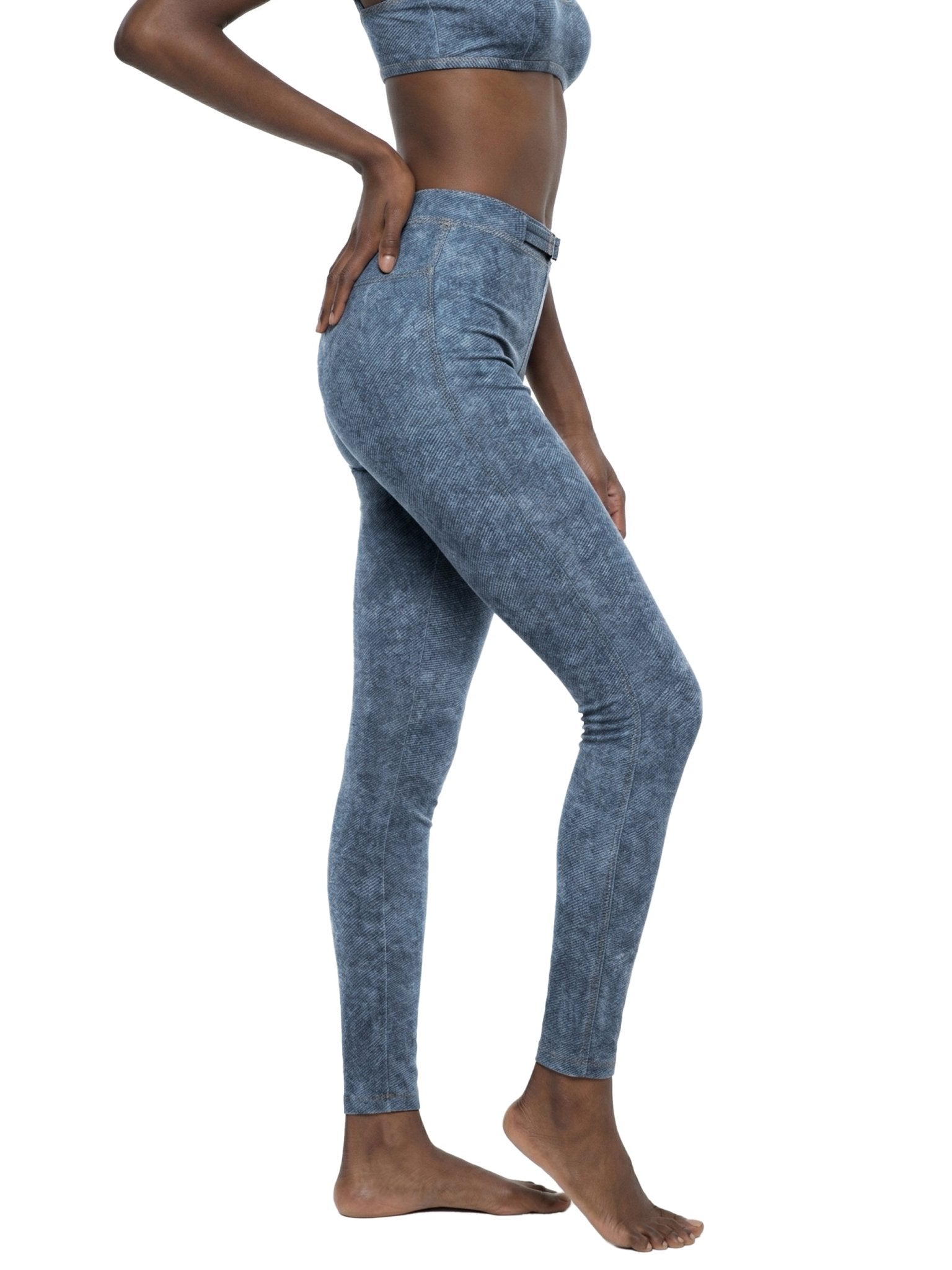 Light Blue Faux Denim Zip-Fly Leggings
