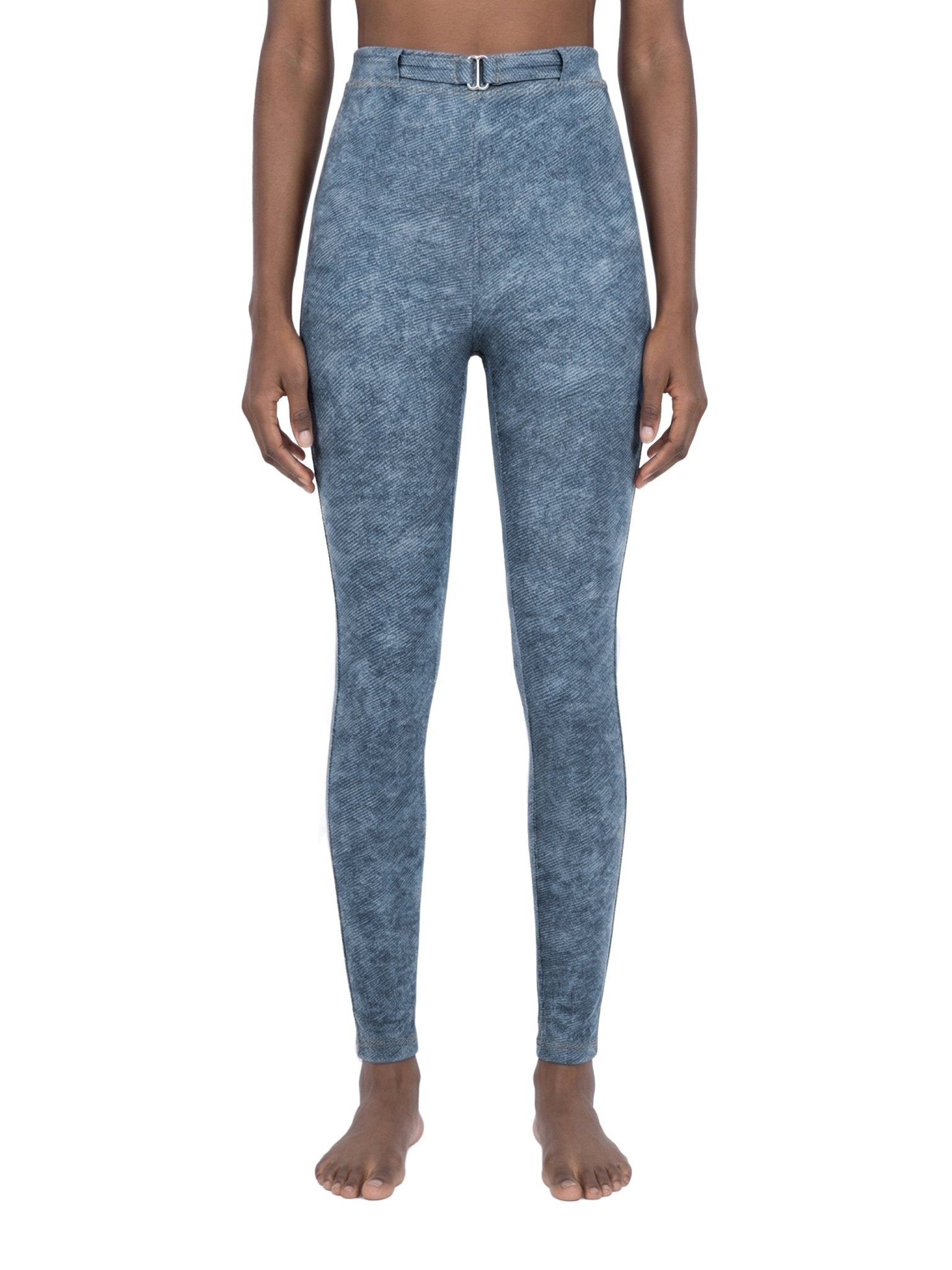 Light Blue Faux Denim Zip-Fly Leggings